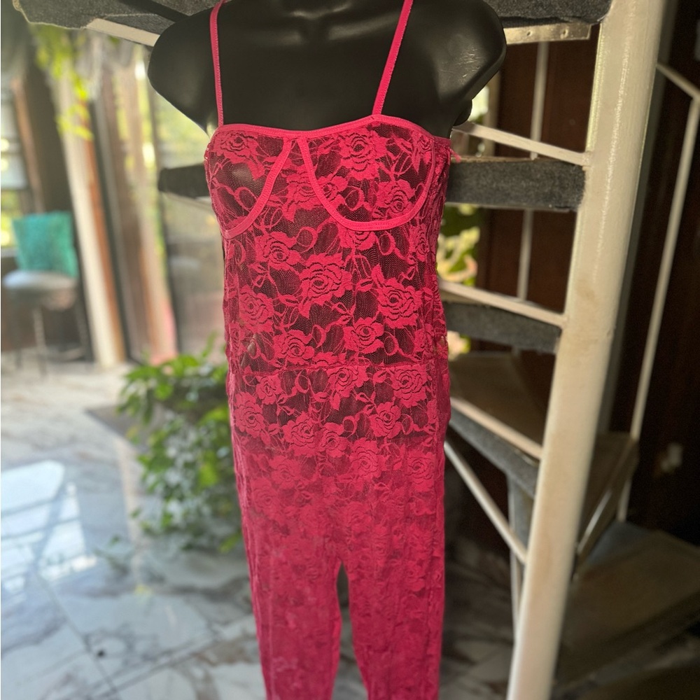 Pink Lace Strapless Jumpsuit